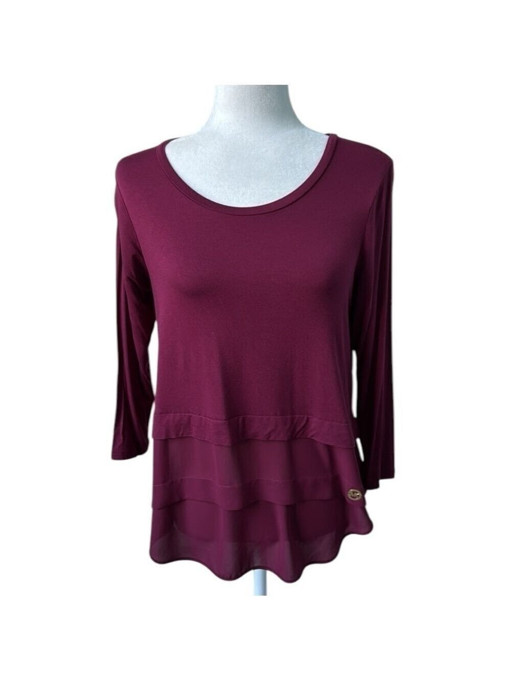 Michael Michael Kors Burgundy 3/4 Sleeve Top Blouse Size Small